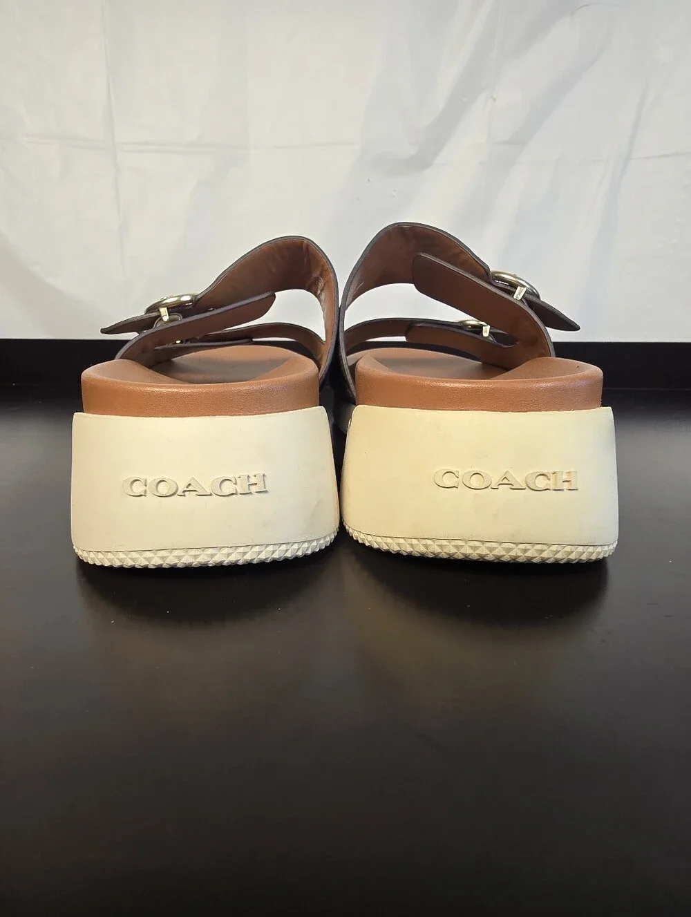 Coach Women's Signature Gable Coated Canvas Sandal In Khaki/Saddle